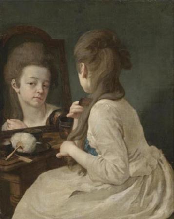 Johann anton ramboux Young lady at her toilet combing her hair